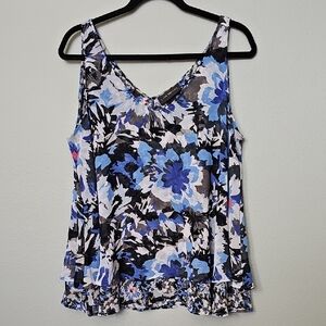 Lane Bryant Layered Mixed Media Floral Flowy V Neck Sleeveless top Size 14